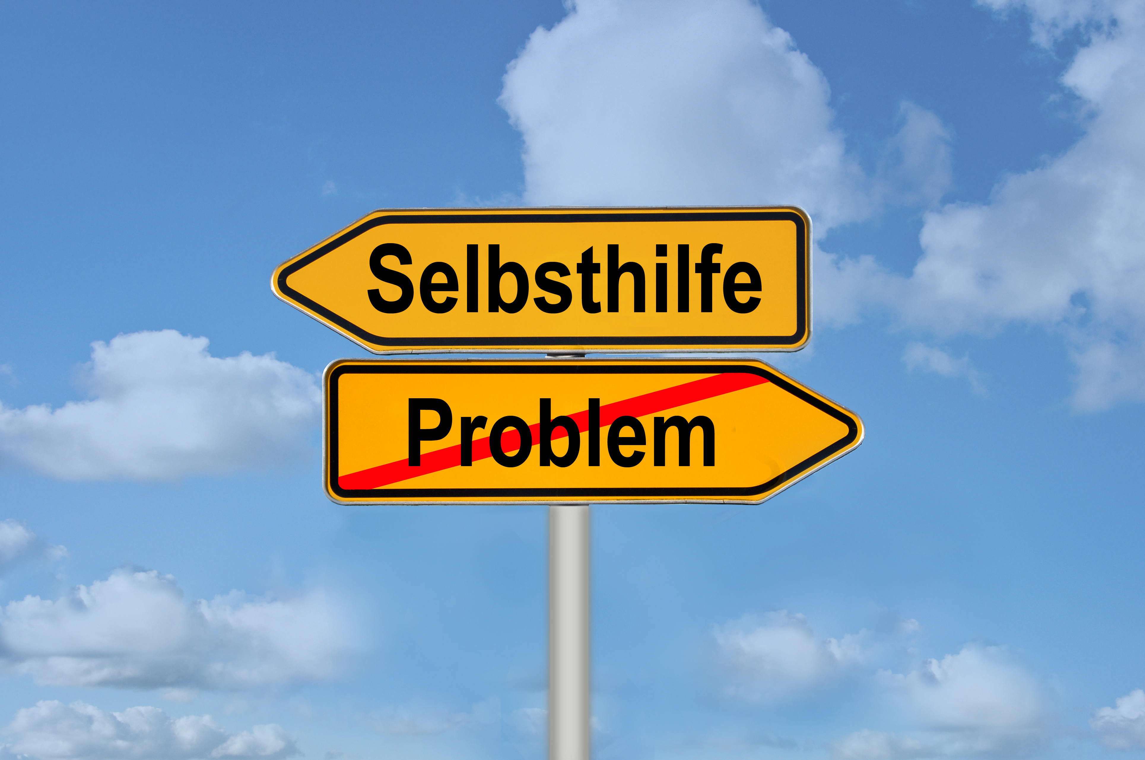 Schilder, die die Richtung zeigen. Probleme bewältigt.