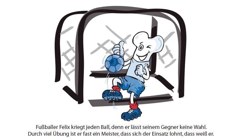 Knochen, der Fußball spielt