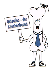 Abbild eines Knochens mit Schild in der Hand