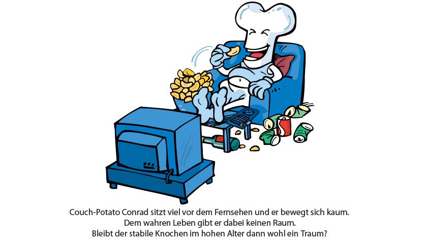 Knochen, der auf der Couch sitzt und isst